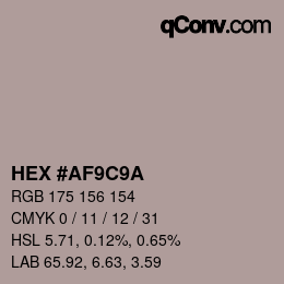 Color code: HEX #AF9C9A | qconv.com