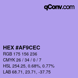 Color code: HEX #AF9CEC | qconv.com