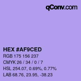 Color code: HEX #AF9CED | qconv.com