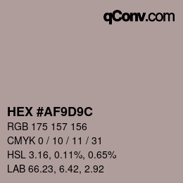 Color code: HEX #AF9D9C | qconv.com