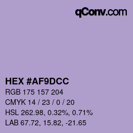 Color code: HEX #AF9DCC | qconv.com