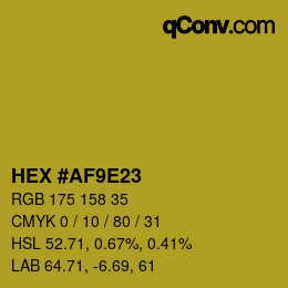 颜色代码: HEX #AF9E23 | qconv.com