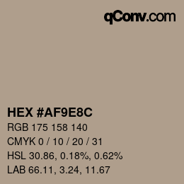 Color code: HEX #AF9E8C | qconv.com