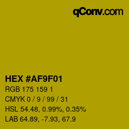 Farbcode: HEX #AF9F01 | qconv.com
