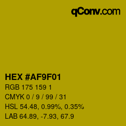 Color code: HEX #AF9F01 | qconv.com