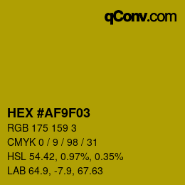カラーコード: HEX #AF9F03 | qconv.com