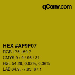 颜色代码: HEX #AF9F07 | qconv.com
