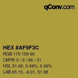 カラーコード: HEX #AF9F3C | qconv.com