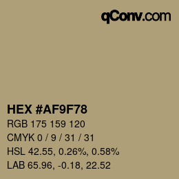 Color code: HEX #AF9F78 | qconv.com