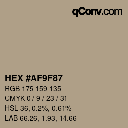 Color code: HEX #AF9F87 | qconv.com