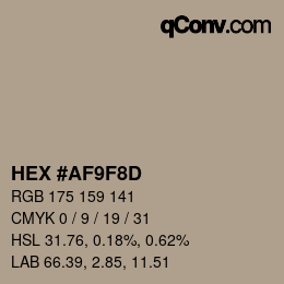 Color code: HEX #AF9F8D | qconv.com