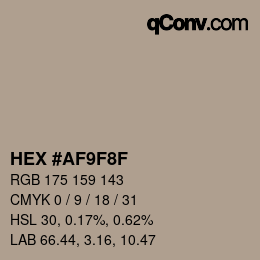 Color code: HEX #AF9F8F | qconv.com