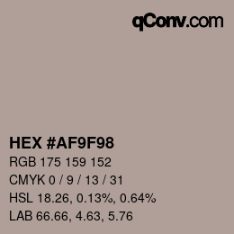 Color code: HEX #AF9F98 | qconv.com