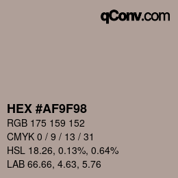 Color code: HEX #AF9F98 | qconv.com