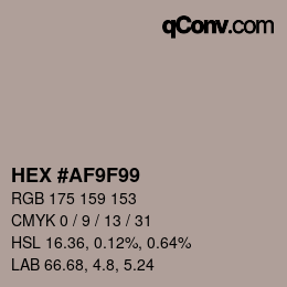 颜色代码: HEX #AF9F99 | qconv.com