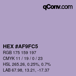 Color code: HEX #AF9FC5 | qconv.com