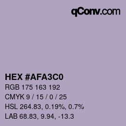 Color code: HEX #AFA3C0 | qconv.com