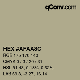Color code: HEX #AFAA8C | qconv.com