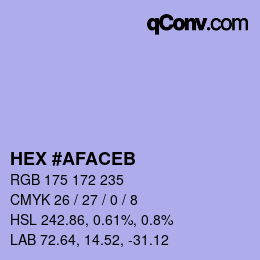 Color code: HEX #AFACEB | qconv.com