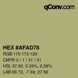 Farbcode: HEX #AFAD78 | qconv.com
