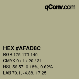 Color code: HEX #AFAD8C | qconv.com