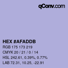 Color code: HEX #AFADDB | qconv.com