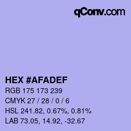 Color code: HEX #AFADEF | qconv.com