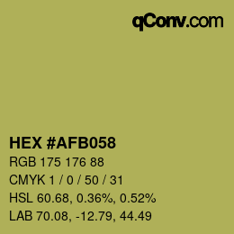 Farbcode: HEX #AFB058 | qconv.com