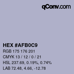 Color code: HEX #AFB0C9 | qconv.com