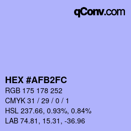 カラーコード: HEX #AFB2FC | qconv.com