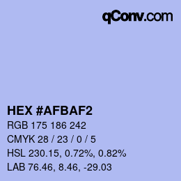 Color code: HEX #AFBAF2 | qconv.com