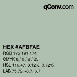 Color code: HEX #AFBFAE | qconv.com