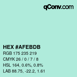 Color code: HEX #AFEBDB | qconv.com