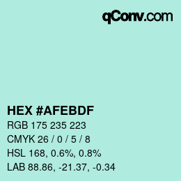 Color code: HEX #AFEBDF | qconv.com