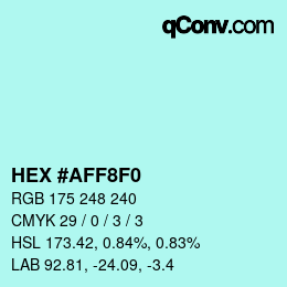 Color code: HEX #AFF8F0 | qconv.com