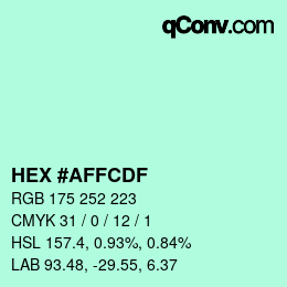 Color code: HEX #AFFCDF | qconv.com