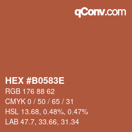 Color code: HEX #B0583E | qconv.com