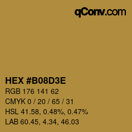 Color code: HEX #B08D3E | qconv.com