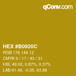 颜色代码: HEX #B0920C | qconv.com