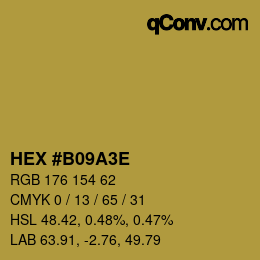 Color code: HEX #B09A3E | qconv.com