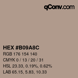 Color code: HEX #B09A8C | qconv.com
