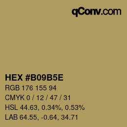 Color code: HEX #B09B5E | qconv.com