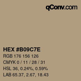 Color code: HEX #B09C7E | qconv.com