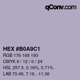 颜色代码: HEX #B0A9C1 | qconv.com