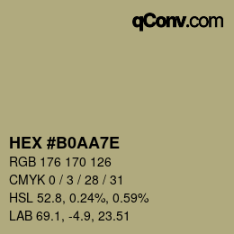 Farbcode: HEX #B0AA7E | qconv.com