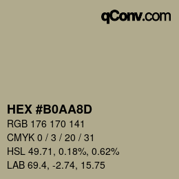 颜色代码: HEX #B0AA8D | qconv.com