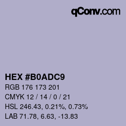 Color code: HEX #B0ADC9 | qconv.com