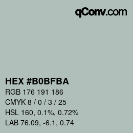 颜色代码: HEX #B0BFBA | qconv.com
