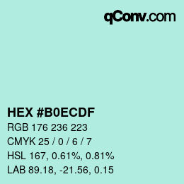 Color code: HEX #B0ECDF | qconv.com