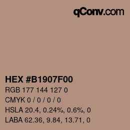Code couleur: HEX #B1907F00 | qconv.com